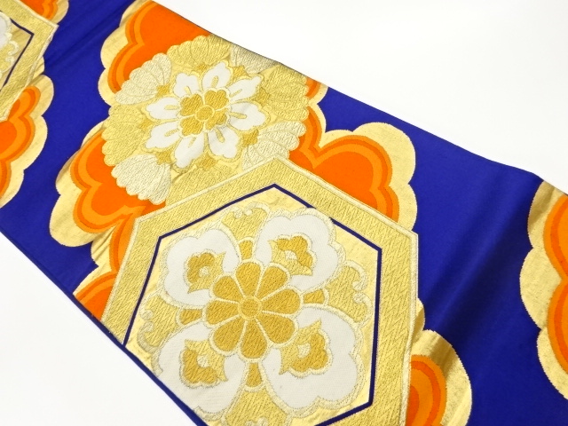 華紋に花菱模様織出し袋帯